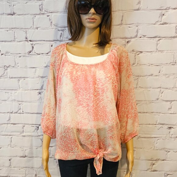 EXPRESS, pink 3/4 sleeve blouse with side tie - Picture 4 of 9